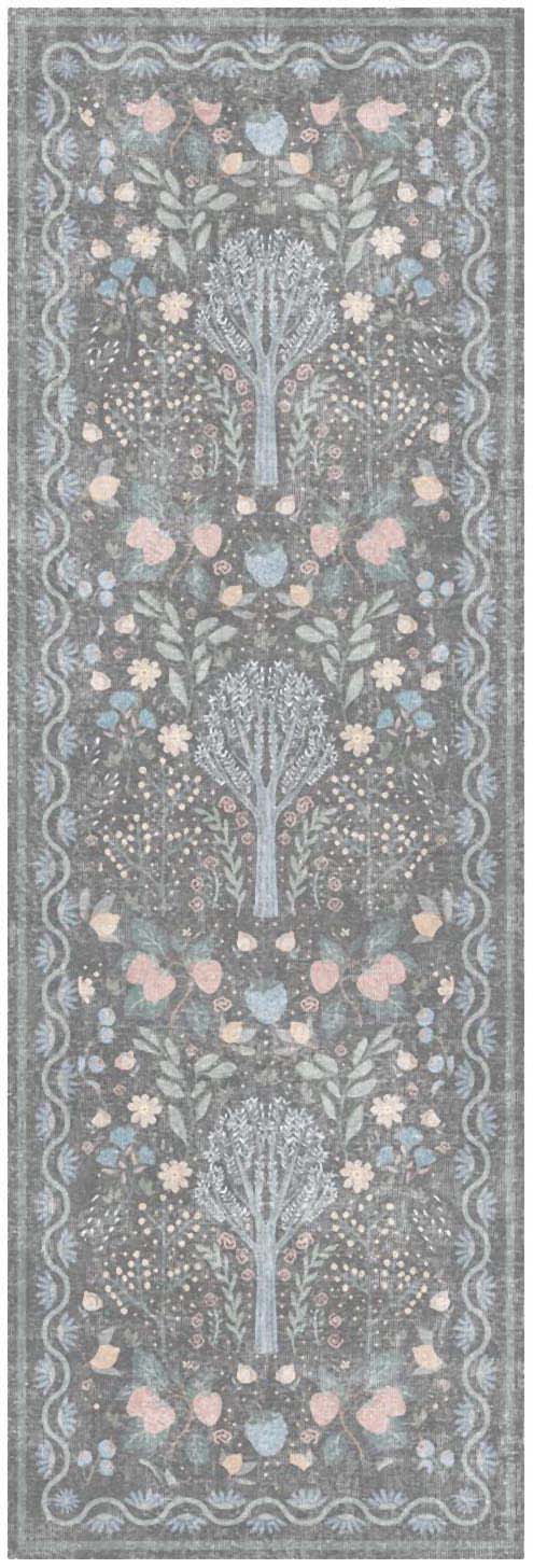 Nourison Botanical Washables 2' x 6' Charcoal Multicolor Modern Indoor Rug