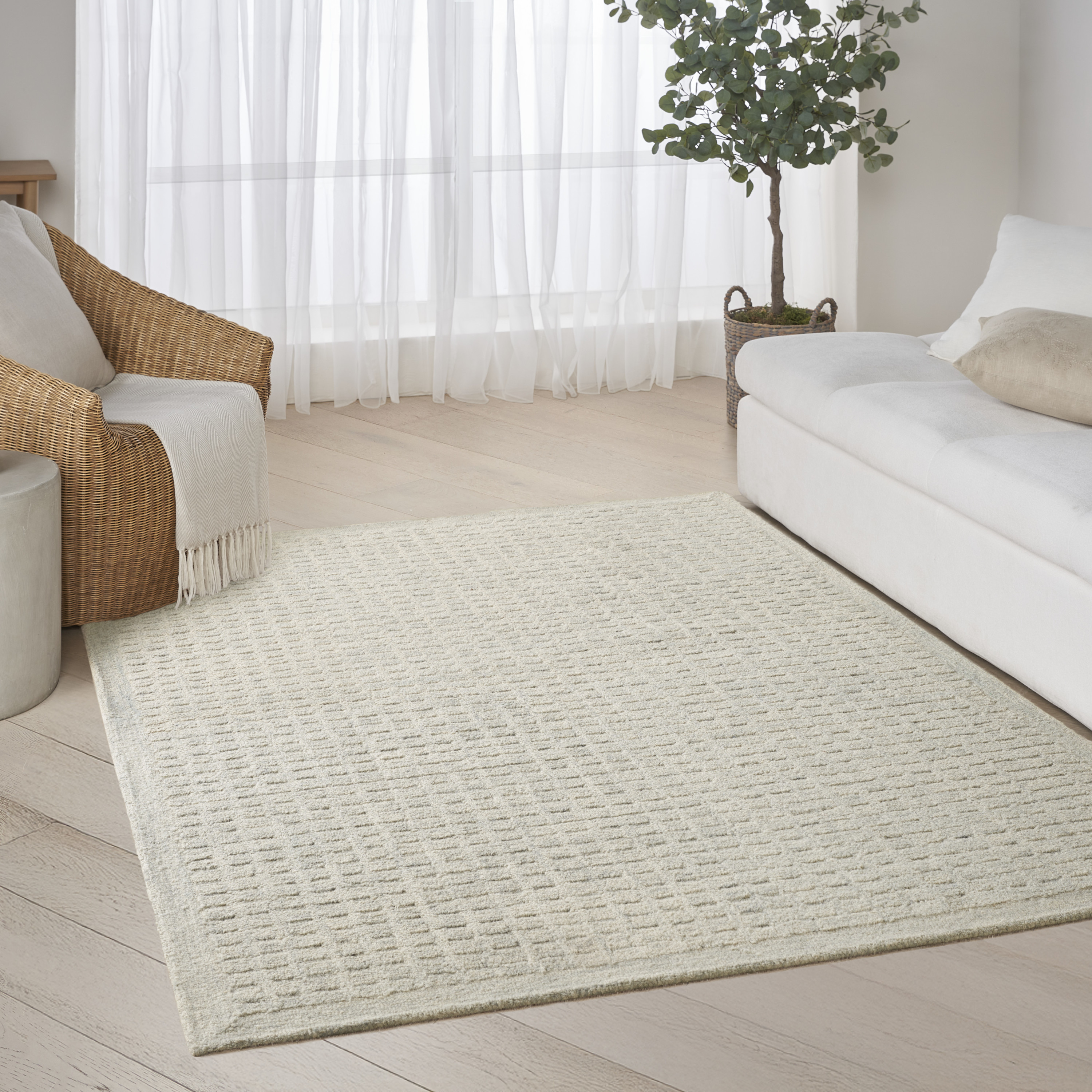DKNY Pure Grids 5'3" x 7'3" Light Blue Contemporary Indoor Rug