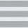 Dual-layer zebra roller blind across a window: alternating opaque white and narrow grey-striped sheer bands, aligned to form horizontal light-and-shade stripes, viewed close-up in a neutral interior setting.