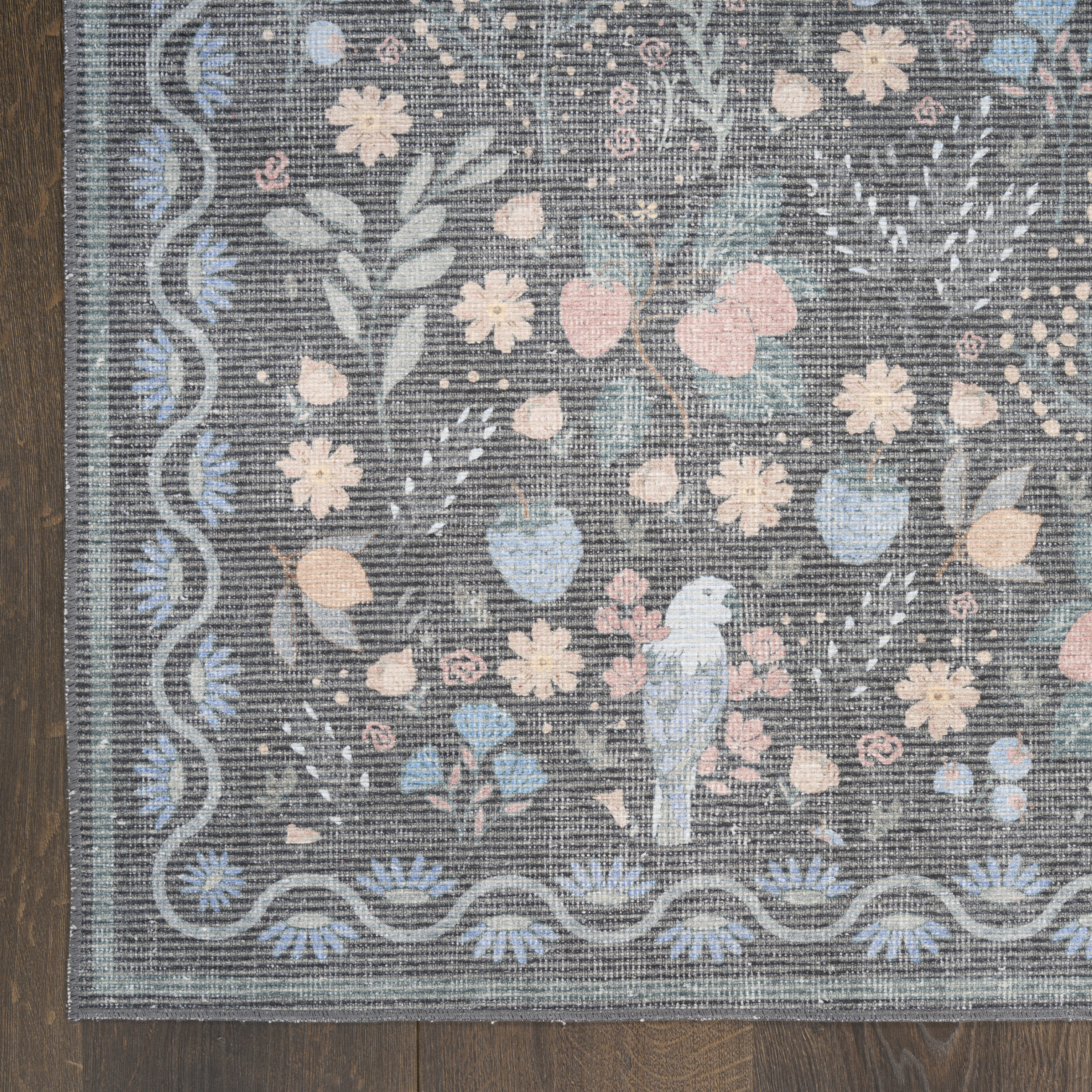 Nourison Botanical Washables 2' x 6' Charcoal Multicolor Modern Indoor Rug