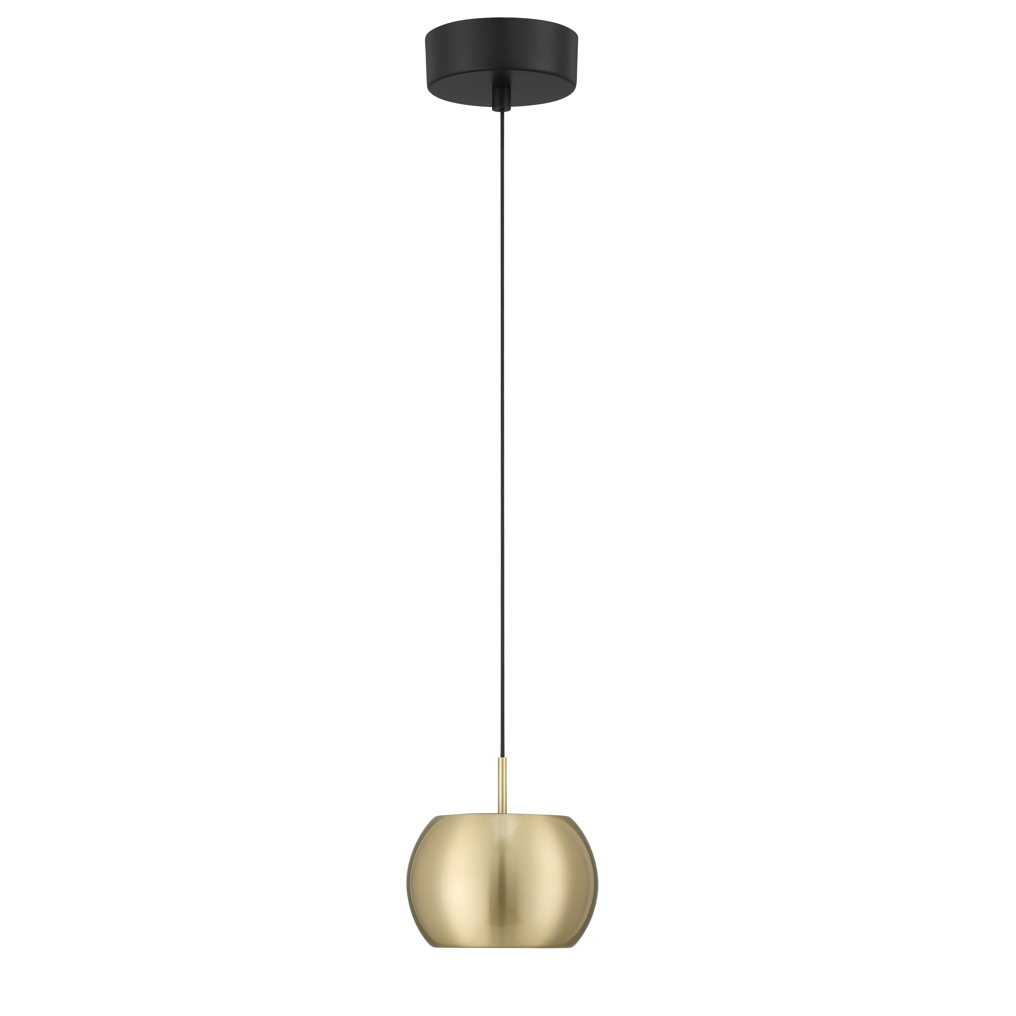 The Halo mini pendant combines contemporary styling with practical LED efficiency in a compact 5.75" profile. Its coal and brushed gold two-tone finish adds sophisticated contrast, while the integrated LED delivers excellent color rendering. - alternate view