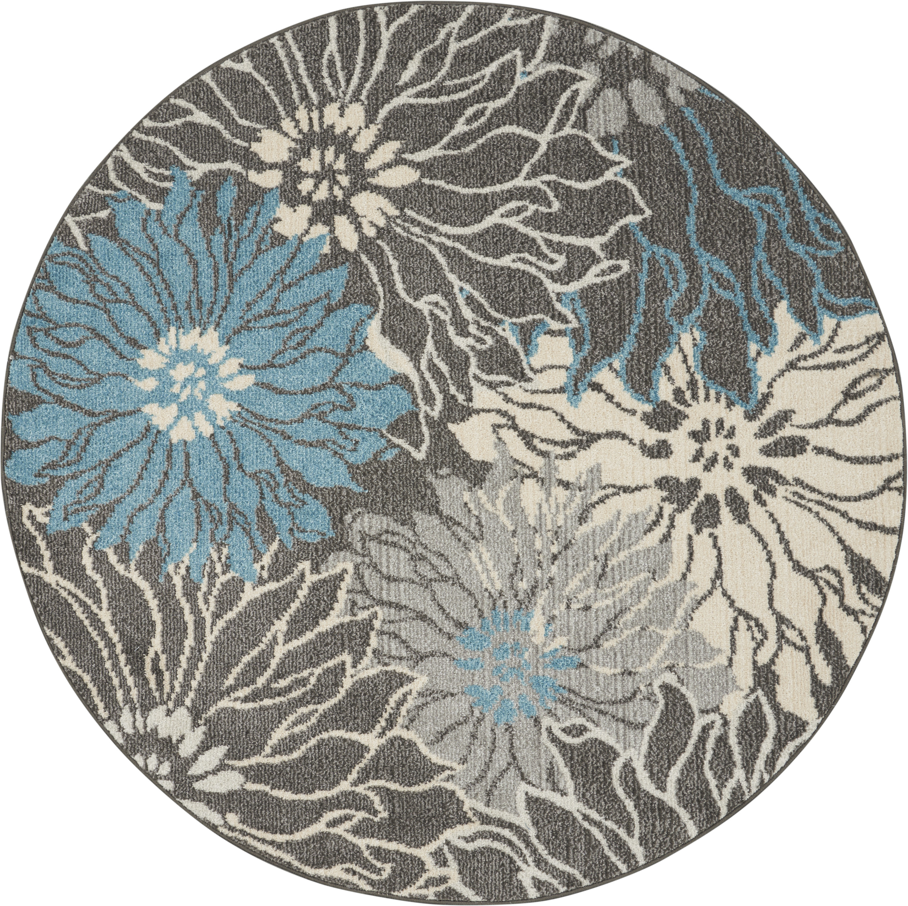 Nourison Passion 5' x Round Charcoal Blue Contemporary Indoor Rug