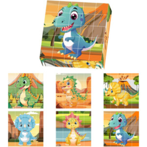 Magnetic Dinosaur Puzzle Blocks, 25 Pieces, 6 Dinosaur Designs