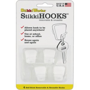 StikkiHOOKS&reg;, White, Pack of 4