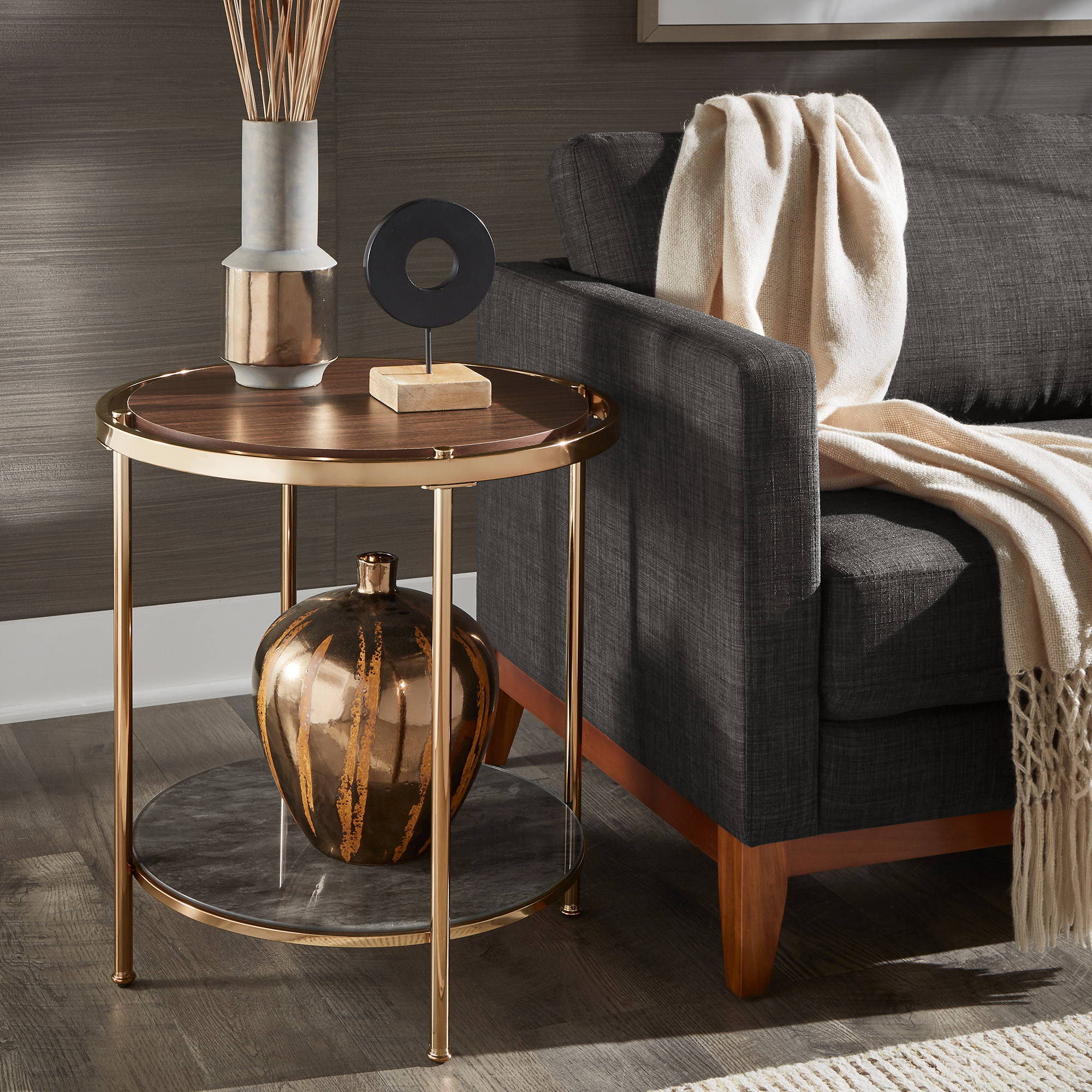 Champagne Gold End Table with Storage