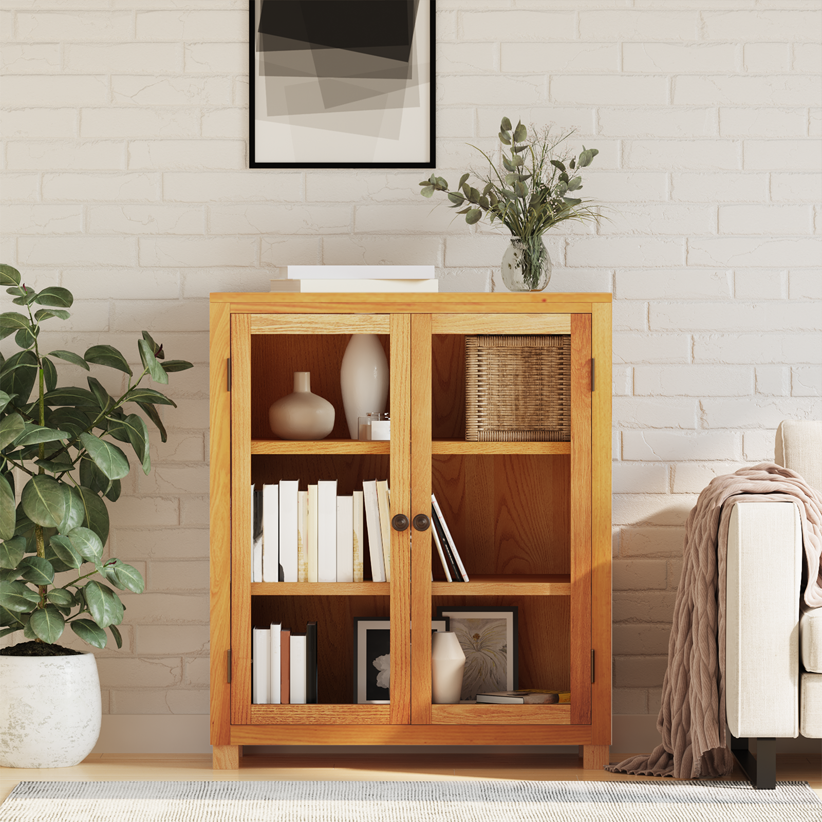 Kast met plank Bruin 80 x 35 x 95 cm Massief Eikenhout image 3