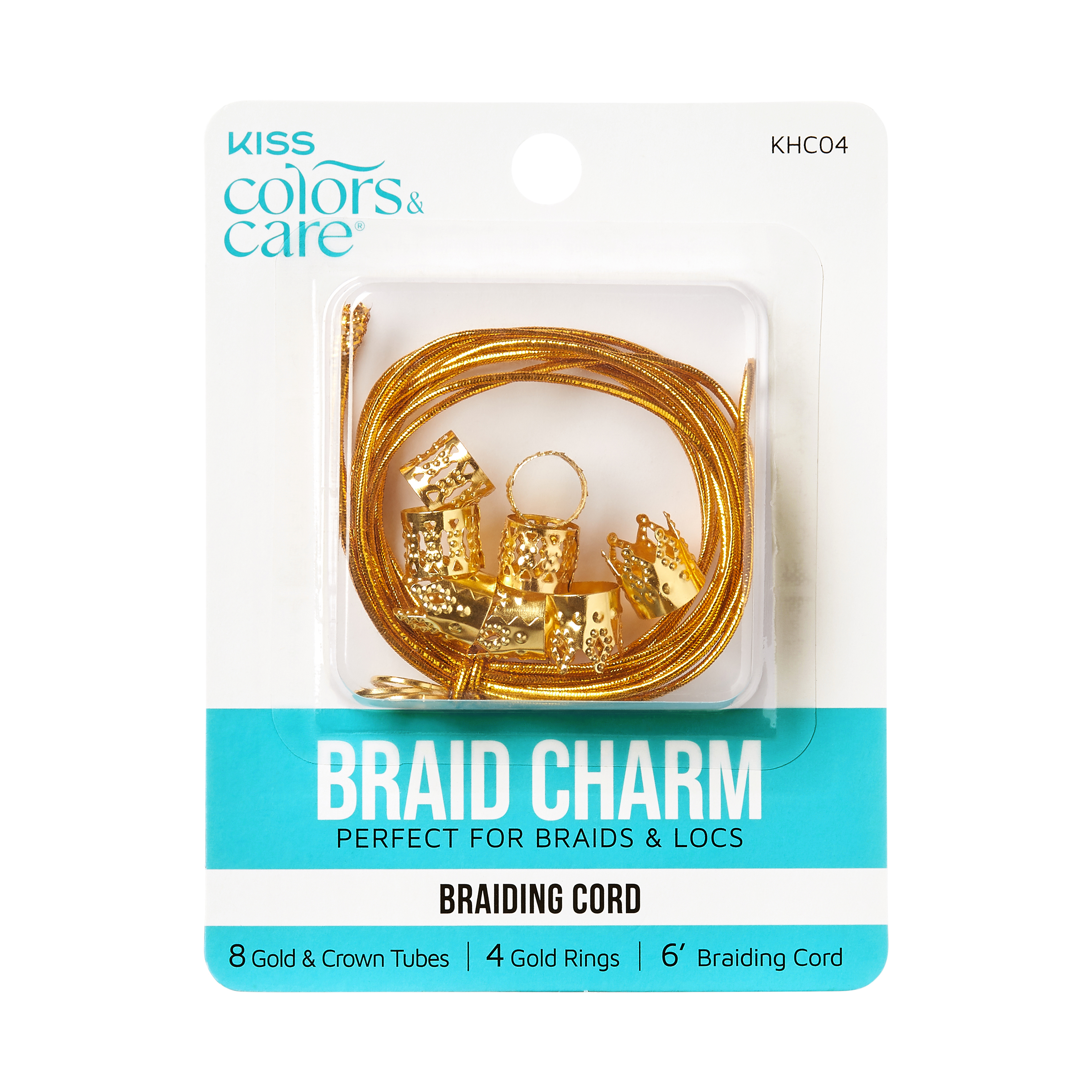 Gold | 8 Crown Tubes | 4 Rings | 6in Braiding Cord | Braid Charms