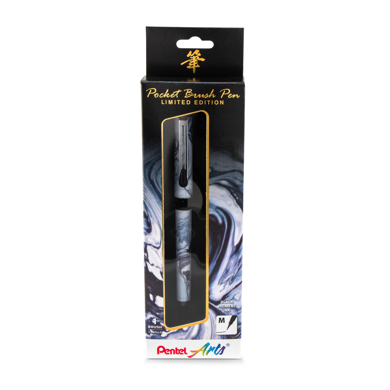 Limited Edition Pocket Brush Pen with 2 Black Refills, Marble Wrap