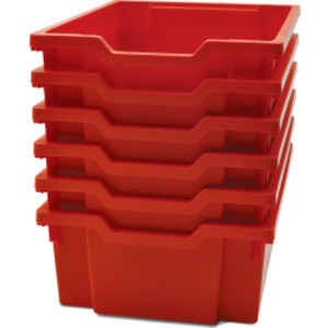 Deep F2 Tray, Flame Red, 12.3" x 16.8" x 5.9", Heavy Duty School, Industrial & Utility Bins, Pack of 6
