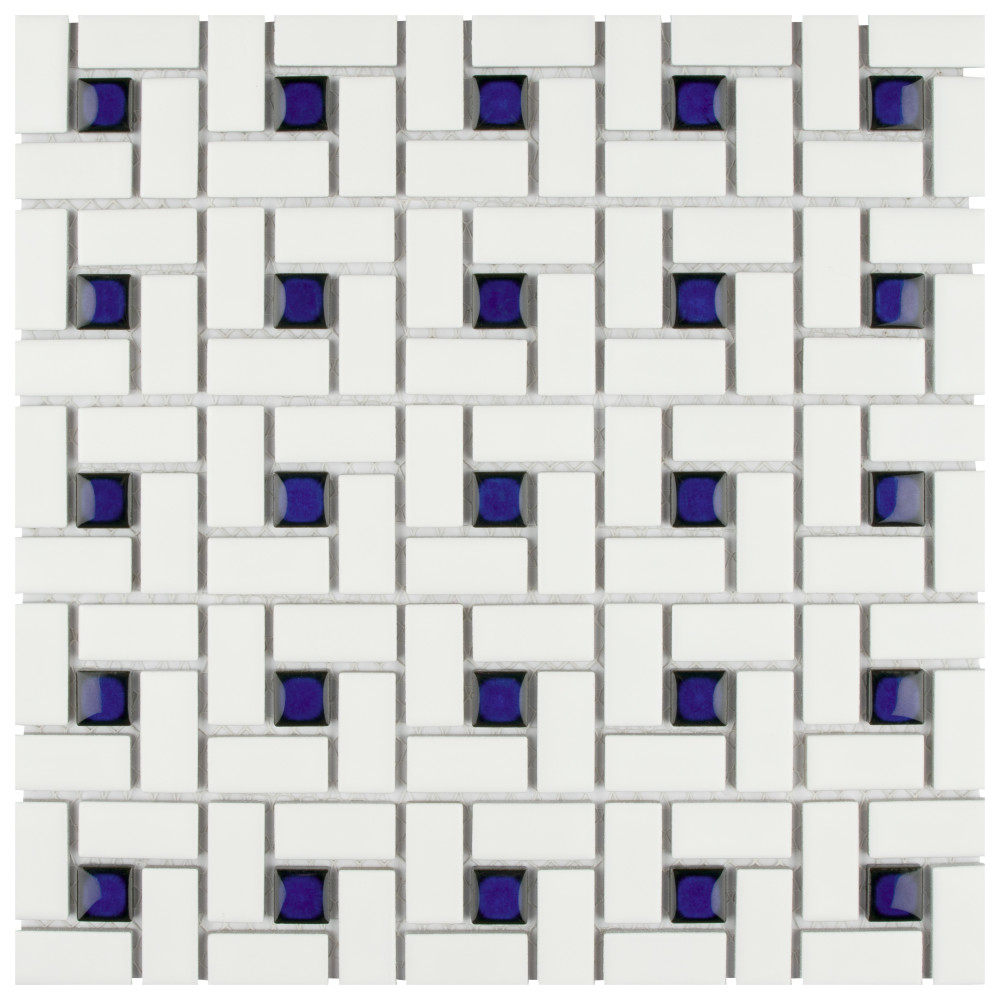 Spiral Blue and White 12-5/8 in. x 12-5/8 in. Porcelain Mosaic Tile