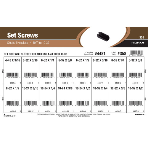 Slotted Headless Set Screws Assortment (#4-40 thru #10-32)