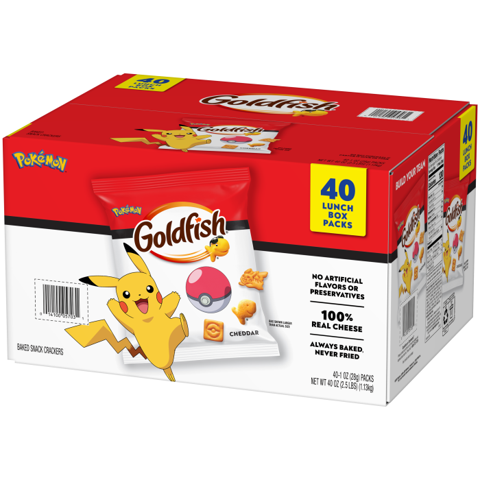 Goldfish® Pokémon Cheddar Baked Snack Crackers, 40 count box, 1 oz, bag - Right Angle Image