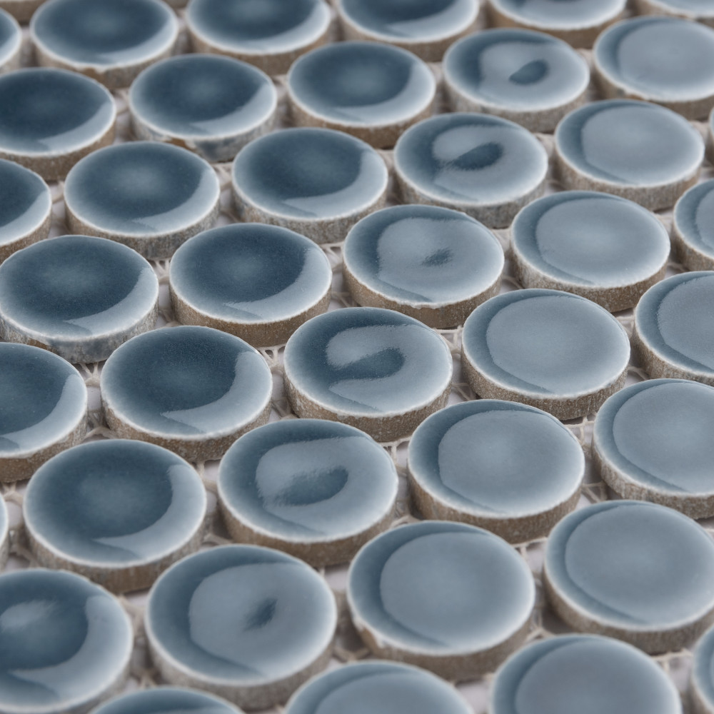 Hudson Penny Round Storm Grey 11-7/8 in. x 12-5/8 in. Porcelain Mosaic Tile