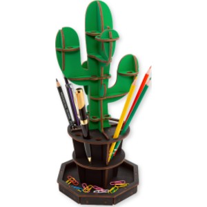 Cactus Desk Organizer Wooden Model Kit with Phone Stand, Green, 46 Pieces