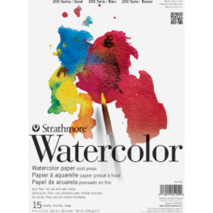 200 Series Watercolor Pad, Tape Binding, 15 Sheets, 9x12 inch