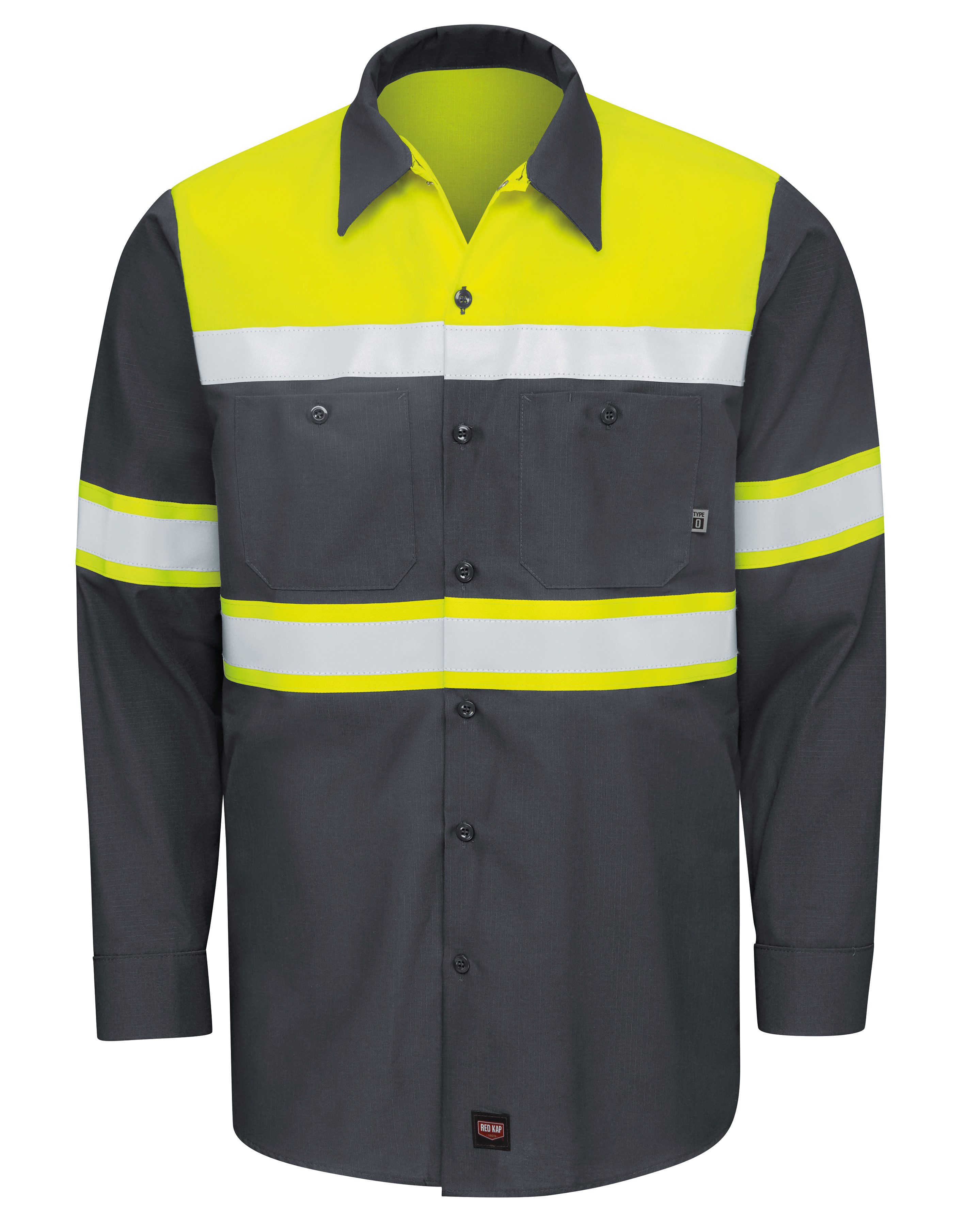 Hi-Visibility Long Sleeve Color Block Ripstop Work Shirt - Type O, Class 1-Red Kap