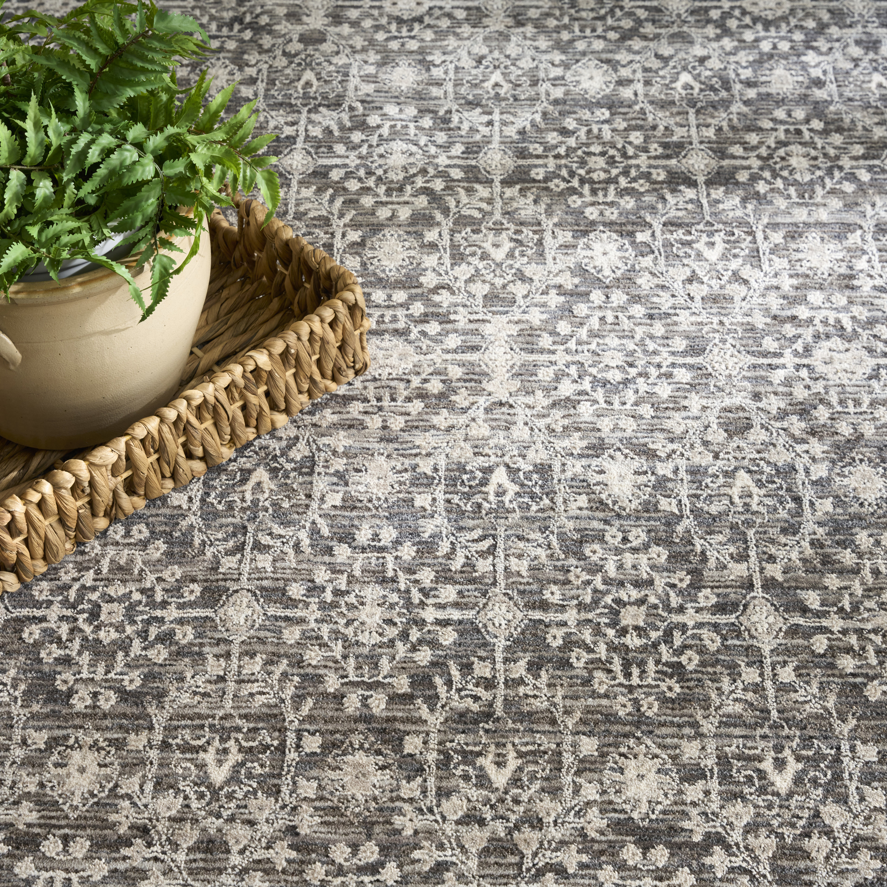 Nourison Shadows 7'10" x 9'10" Charcoal Ivory Vintage Indoor Rug