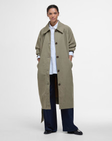 Garbo Showerproof Trench Coat Dusky Green/Rosemary Tartan