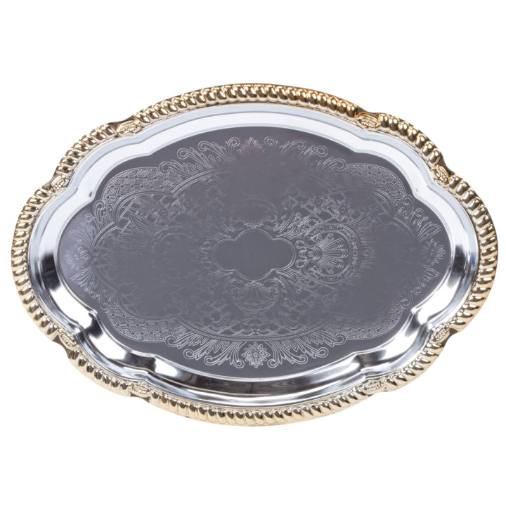 Large Odyssey oval serving tray with gold trim
