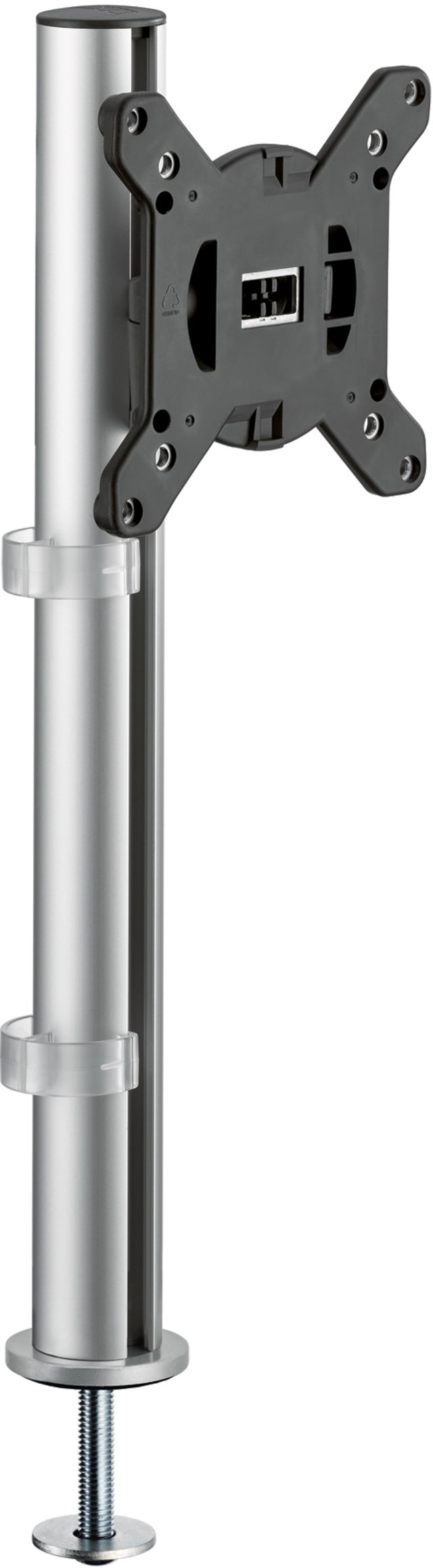 A single monitor arm set with a drill screw mount for adjustable, ergonomic monitor display.