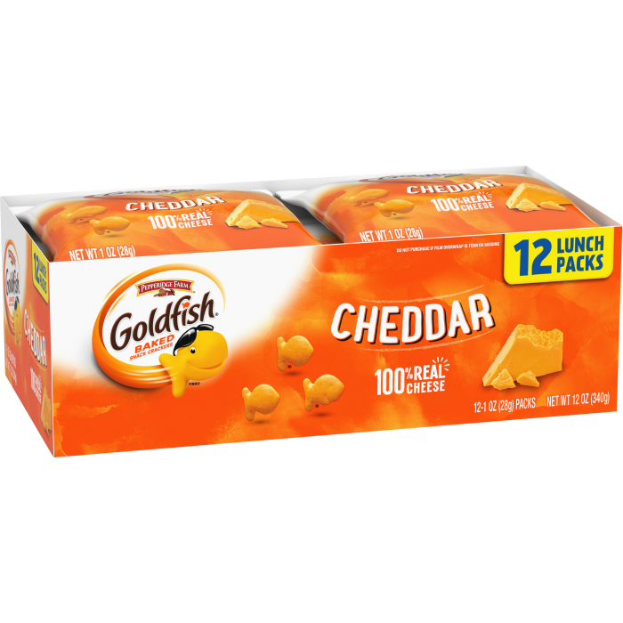 Goldfish® Cheddar Crackers, 12 count box, 1 oz, bag - Left Angle Image