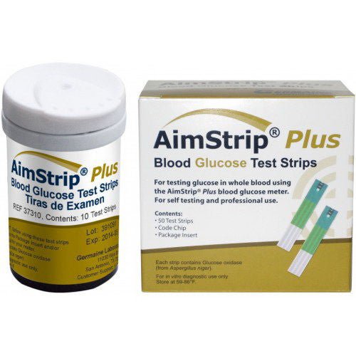 Blood Glucose Test Strips AimStrip® Plus 50 Strips per Pack For AimStrip® Plus Blood Glucose Meter