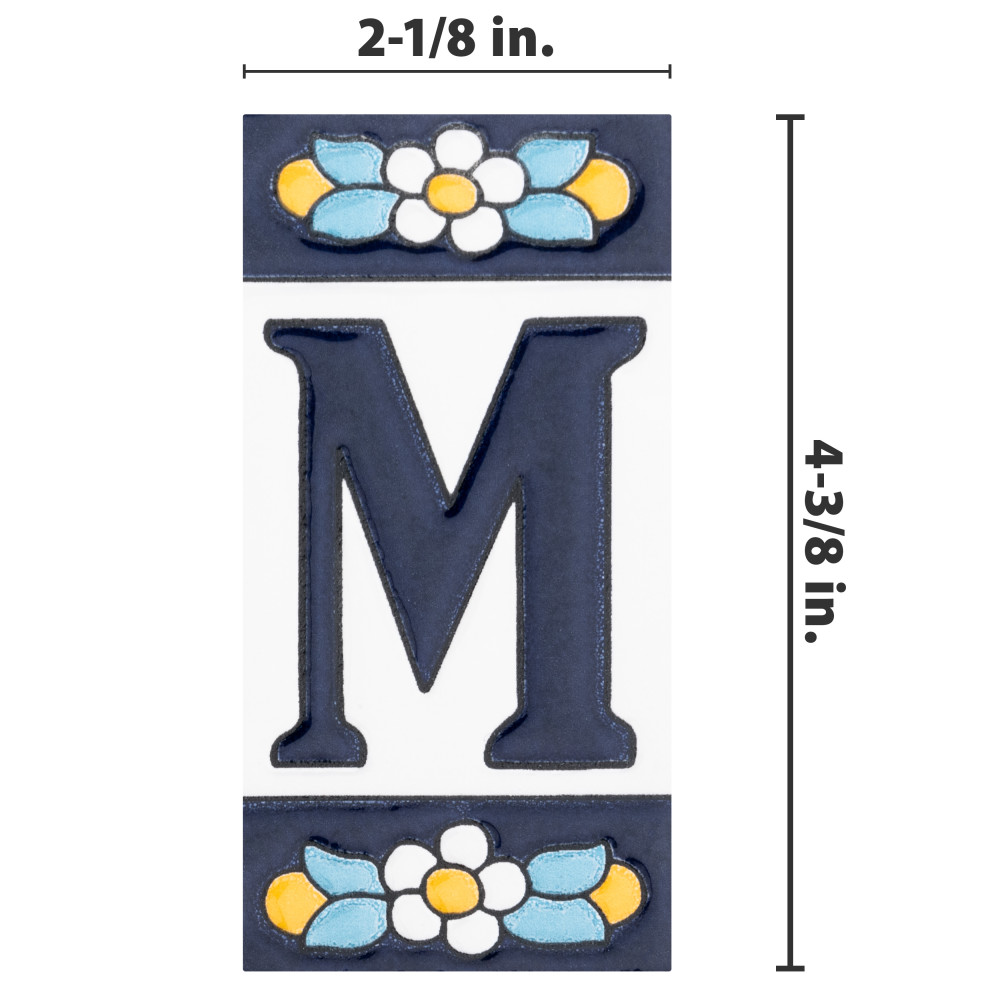 Sevillano Flora Address Letters M 2-1/8 in. x 4-3/8 in. Ceramic Wall Trim