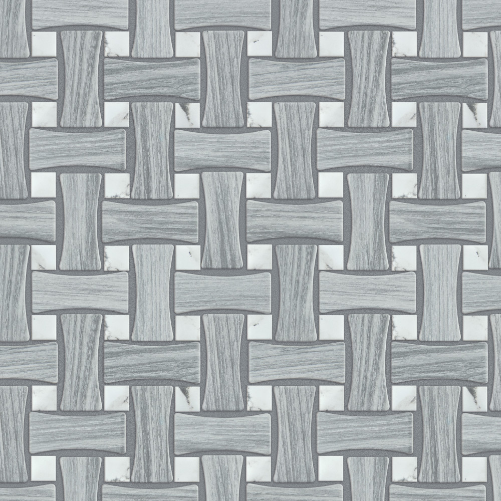 Llama Dog Bone Basketweave Silver Smoke/Calacatta Dot 10 in. x 10 in. Porcelain Mosaic Tile