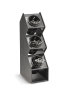 Three-compartment vertical countertop flatware organizer with removable black perforated cylinders