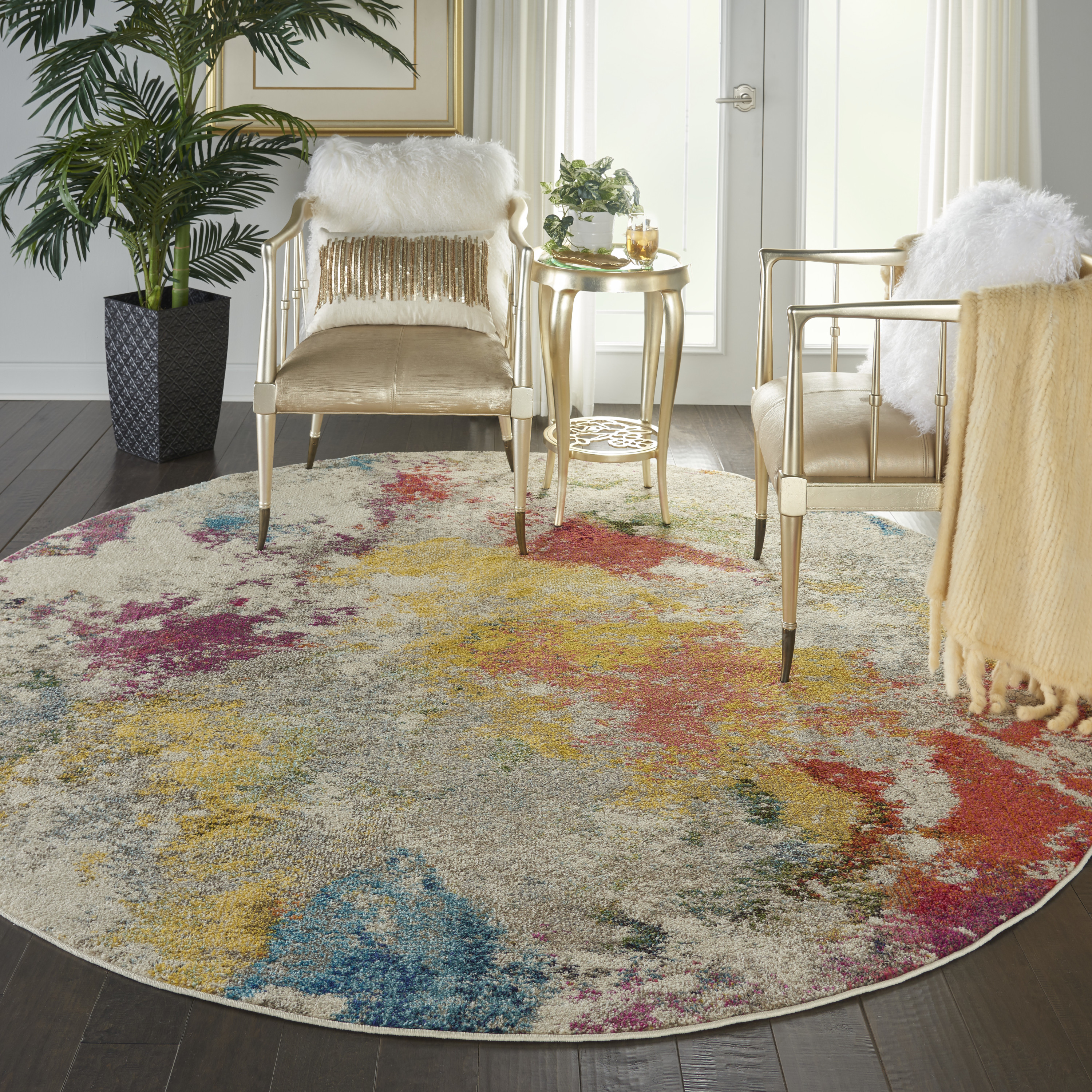 Nourison Celestial 7’10” x Round Ivory Multicolor Modern & Contemporary Indoor Rug