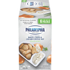 Philadelphia Multigrain Bagel Chips & Chive & Onion Cream Cheese Dip, 6 ct Trays, 2.5 oz Snack Packs