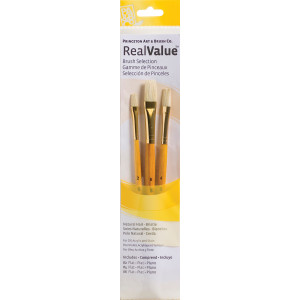 RealValue Brush Set, Natural Bristles, Short Handle Mixed Media Paintbrush, Yellow, 3 Pieces