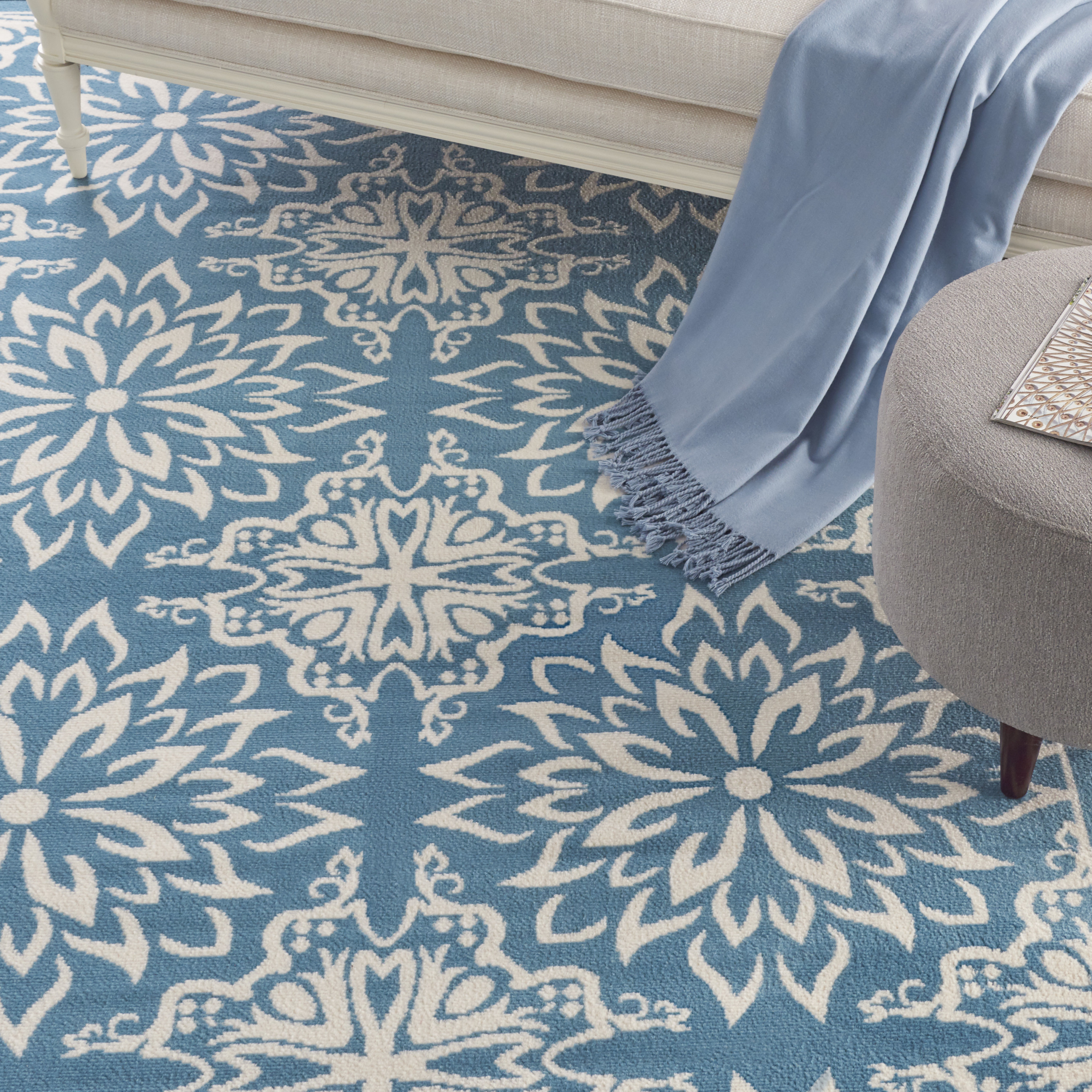 Nourison Jubilant 7'10" x 9'10" Ivory Blue Farmhouse Indoor Rug