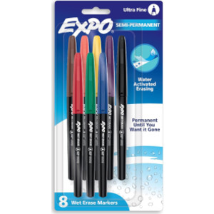 Vis-a-Vis Wet Erase Markers, Fine Point, Assorted, 8 Count