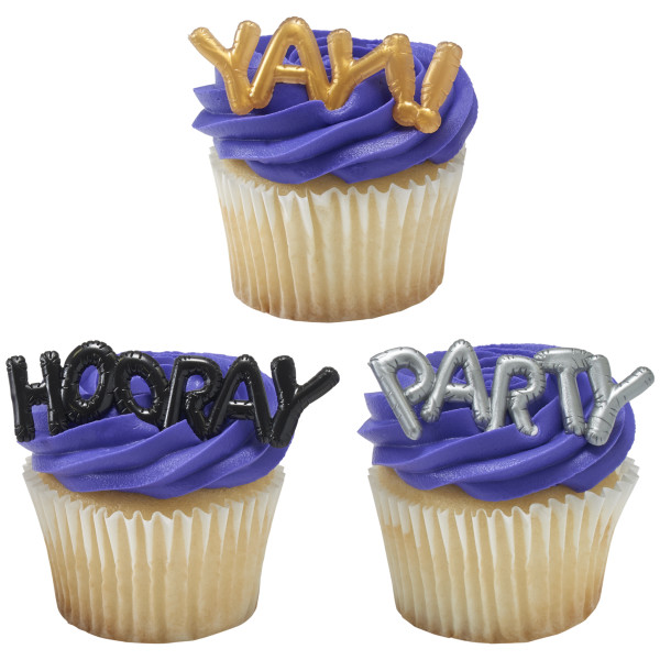 Mini Metallic Balloon Words Cupcake Layon
