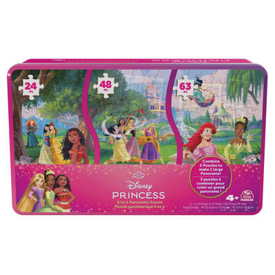 Disney Princess 3-in-1 Panoramic Puzzle, Collectible Storage Tin, for Families and Kids Ages 4 and up