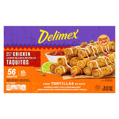 Delimex White Meat Chicken Corn Taquitos, 56 ct Box - My Food and Family