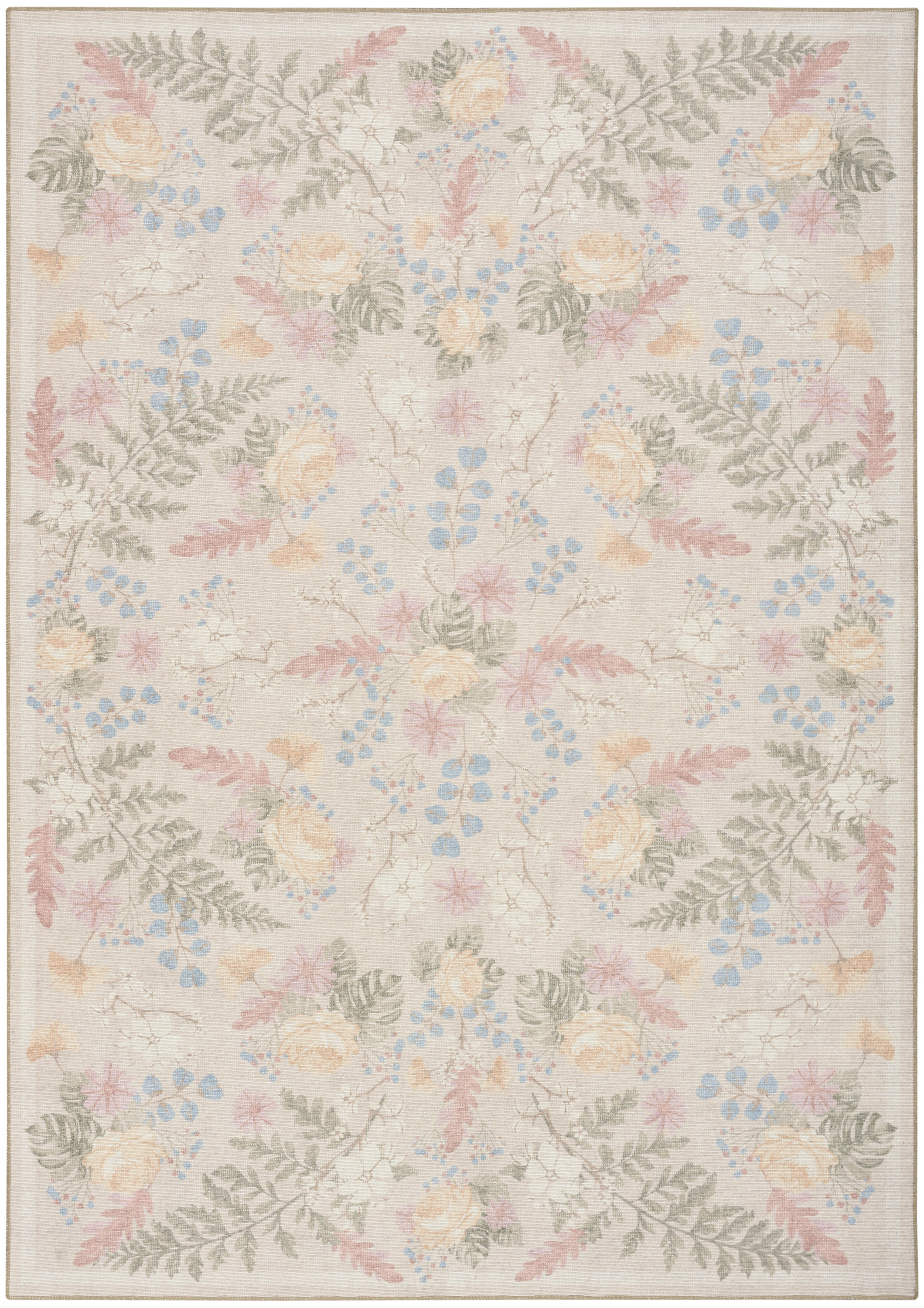 Nourison Botanical Washables 4' x 6' Beige Multicolor Farmhouse Indoor Rug