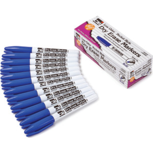 Dry Erase Markers, Pocket Style, Blue, Bullet Tip, Pack of 12