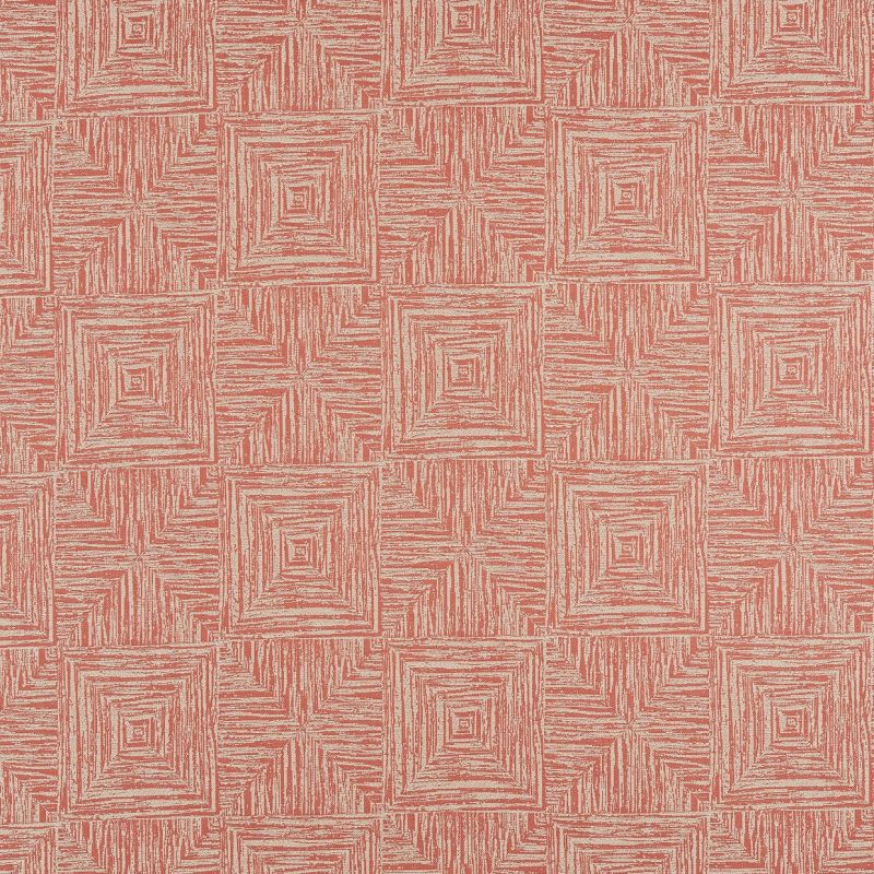 Textured wallpaper with coral-and-beige, hand-drawn concentric square tiles; a repeating, staggered motif covering the surface, shown in a flat, evenly lit close-up.