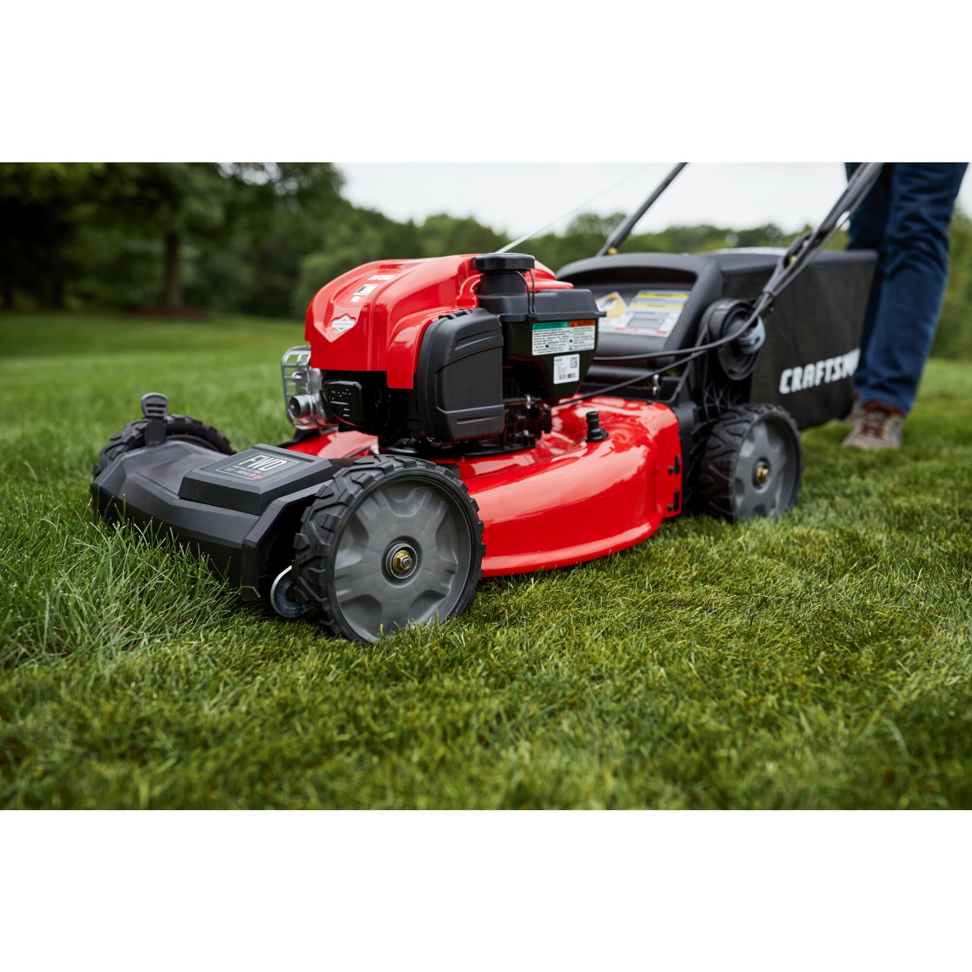 CRAFTSMAN M260 21-IN.163cc Fwd Self-Propelled Mower zoomed in mowing yard