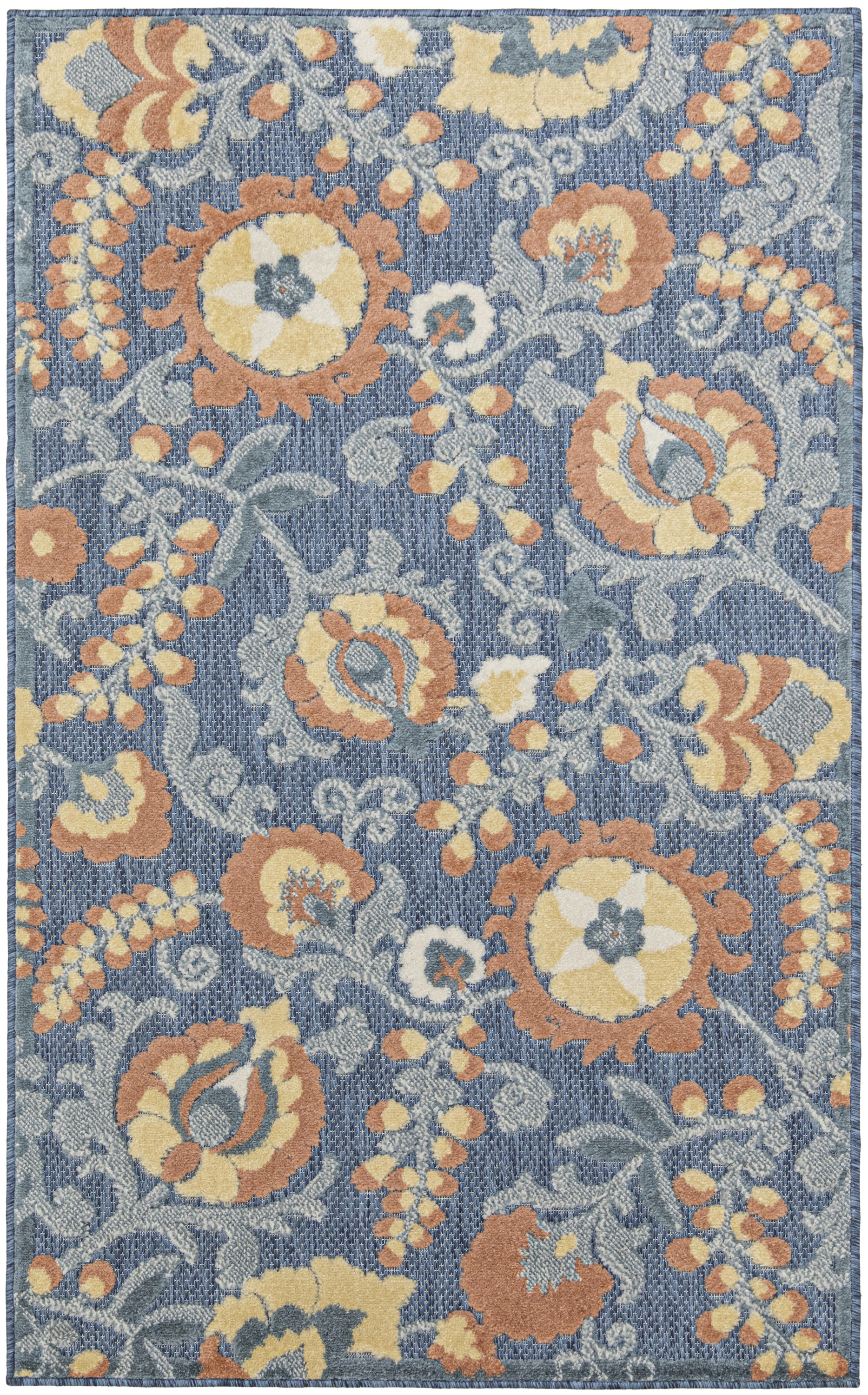 Nourison Aloha 2'8" x 4' Blue Rose Farmhouse Rug