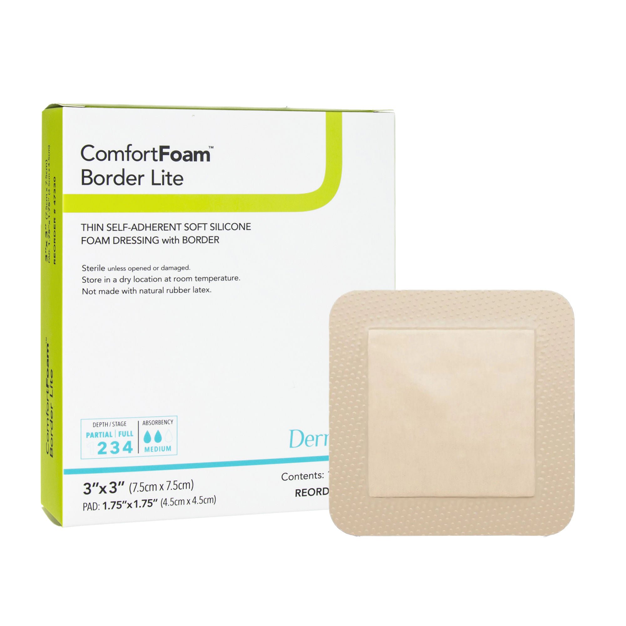 ComfortFoam™ Border Lite Thin Bordered Foam Wound Dressing, 3 x 3 Inch