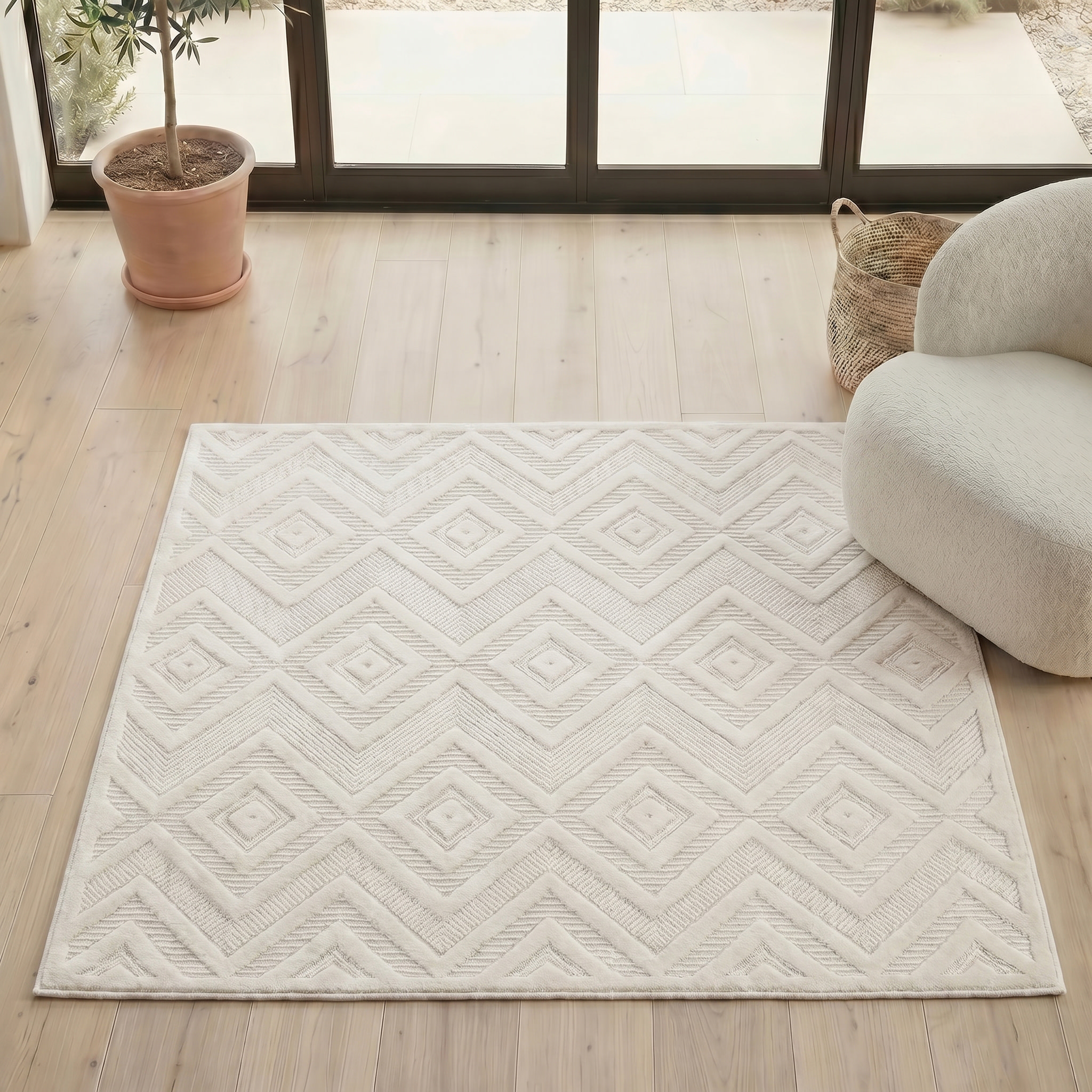 Nourison Versatile 5' x Square Ivory White Modern Rug