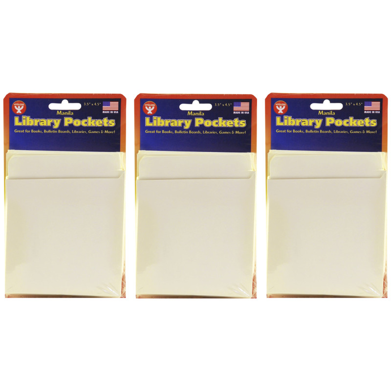 Library Pockets 3.5" x 4.5" Self Adhesive - Manila, 50 Per Pack, 3 Packs