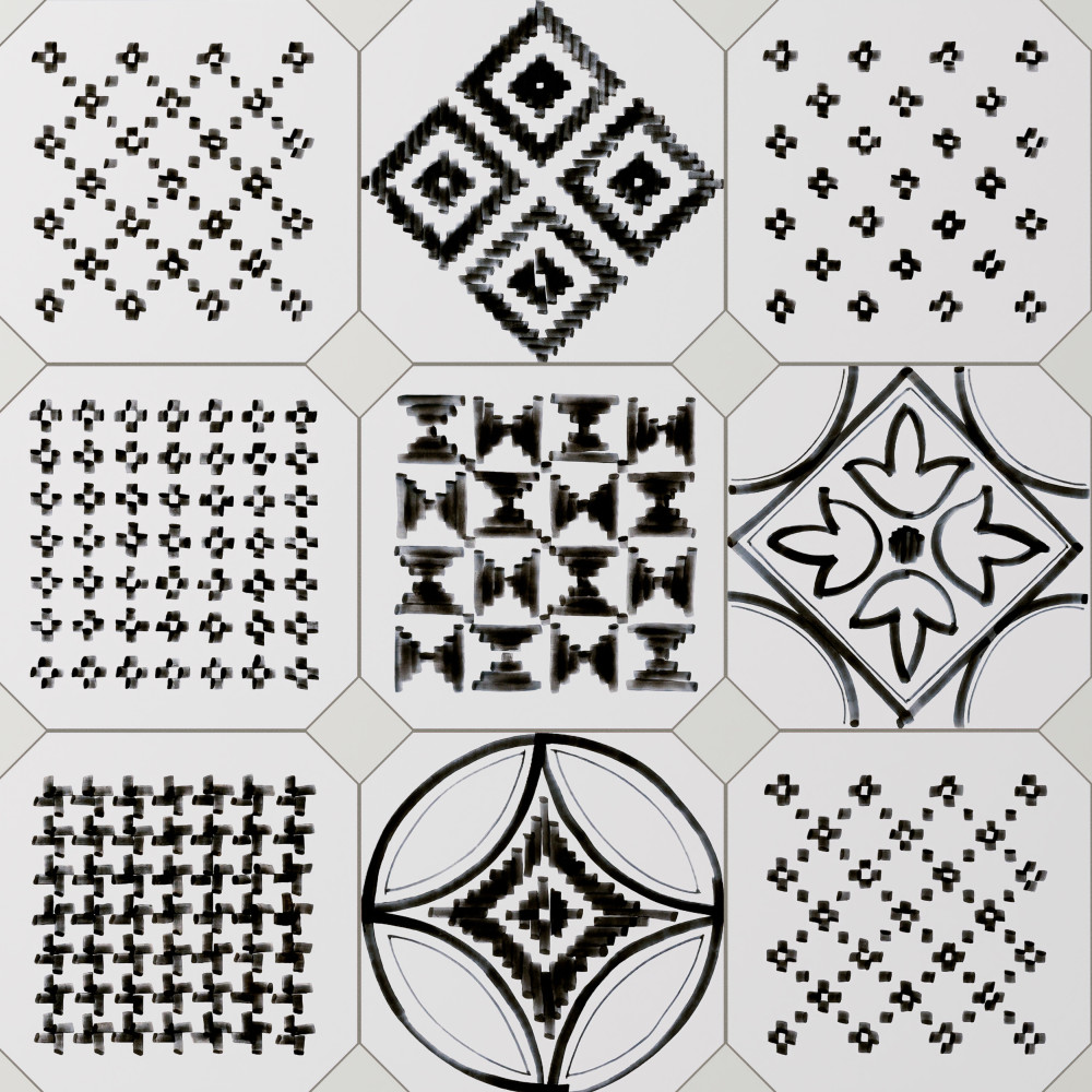 Vaudeville Octagon Deco Sombra with Taco Nacar 7-7/8 in. x 7-7/8 in. Porcelain Floor and Wall Tile