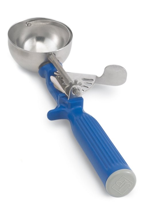 2-ounce one-piece thumb disher with dark blue handle