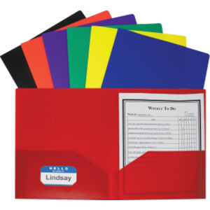Two-Pocket Heavyweight Poly Portfolio Folder, Assorted Primary Colors, Pack of 36