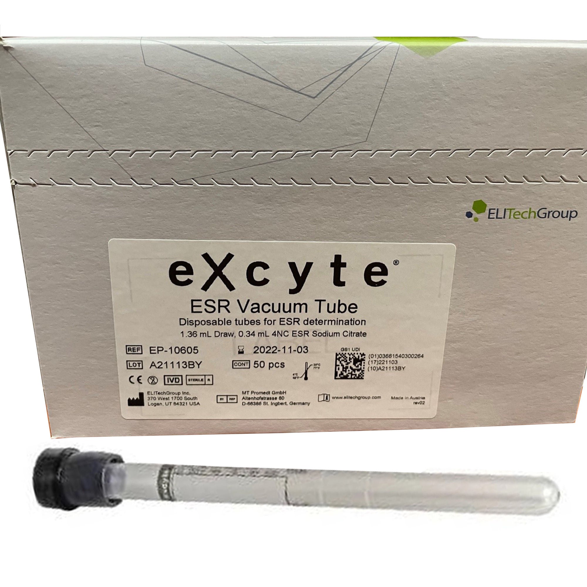 Excyte® Vacuum Tube Venous Blood Collection Tube, 1.36 mL, 120 mm Length