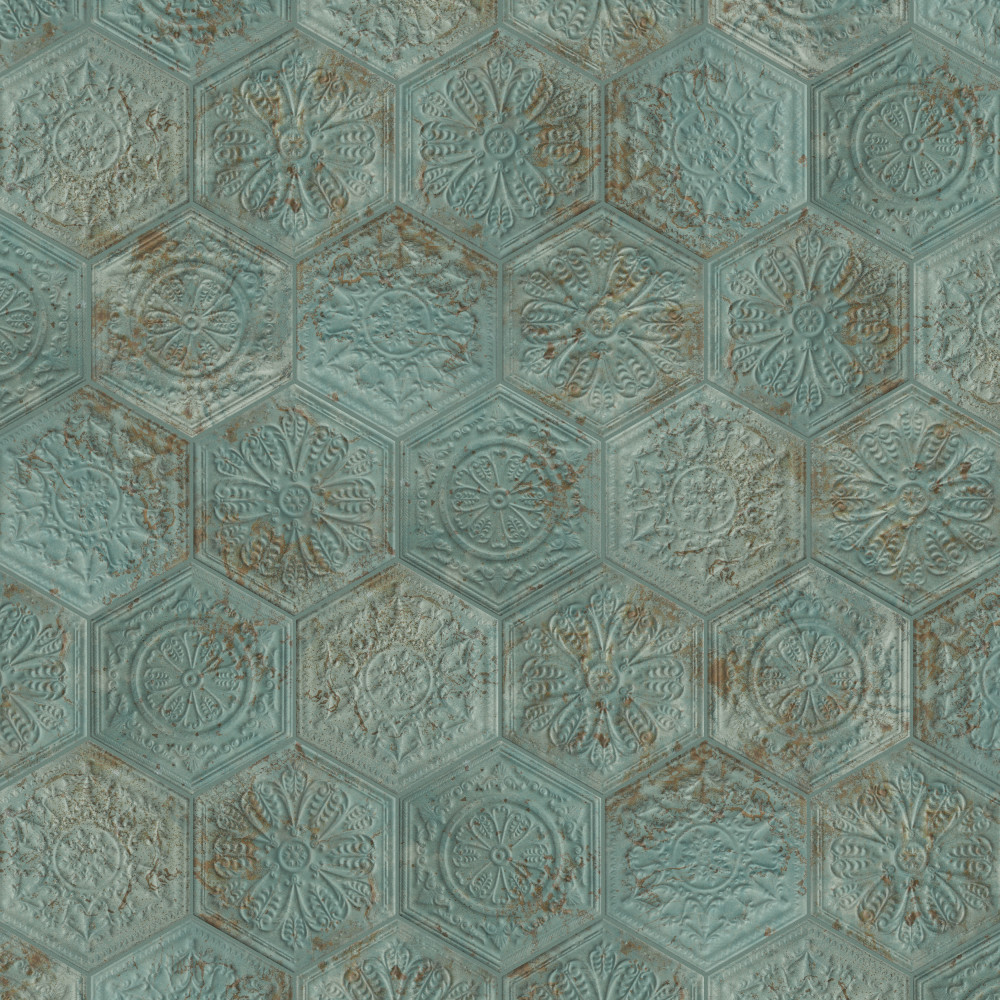 Zinc Hex Green Decor 9-7/8 in. x 11-1/4 in. Porcelain Floor and Wall Tile